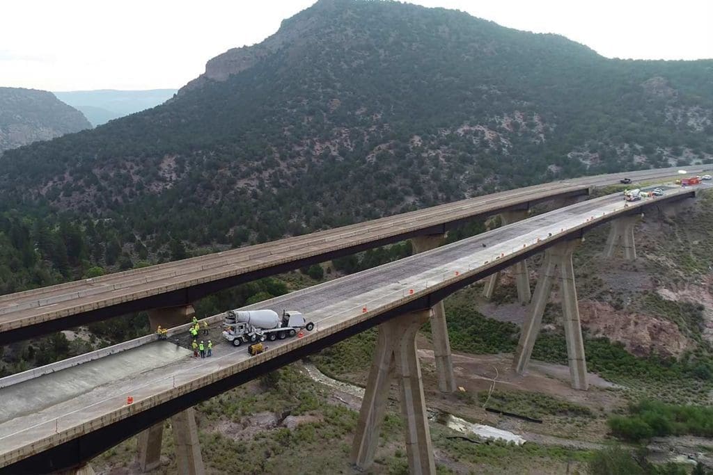 Concrete pour on I-70 bridge deck