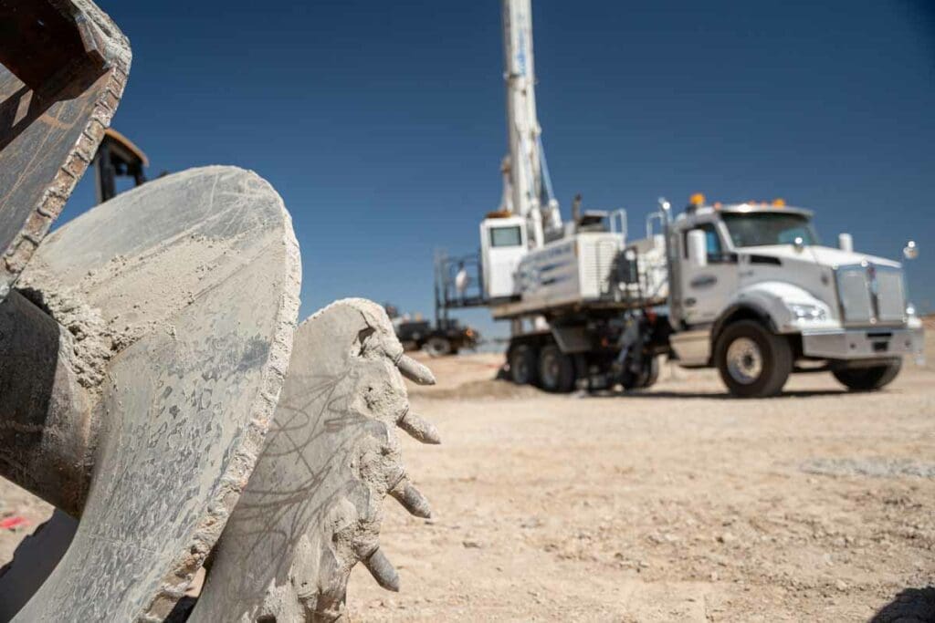 wheeled drill rig operation for dry well construction.